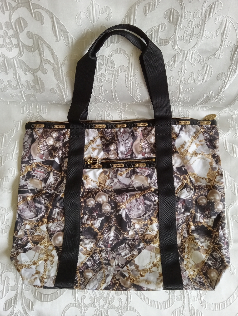 LeSportsac Tote Bag with Jewels Print And Black Straps